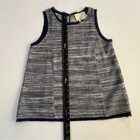 Anthro Venessa Virginia Top XS Navy Textured Tank Striped Fringed Trim Zip Boho - Picture 4 of 8